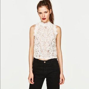White/Cream Lace Blouse (Small) - Zara